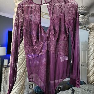 INC International Concepts Burgundy Lace Bodysuit